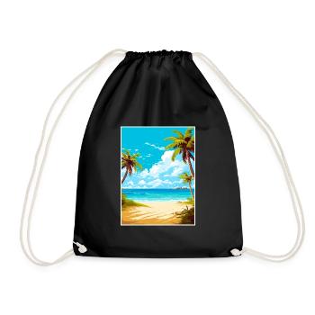 Turks and Caicos Islands Caribbean Travel Poster - Drawstring Bag - black - Front