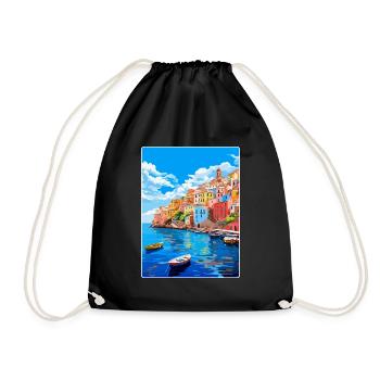 Ponza Italy Vintage Travel Poster WPA Art Souvenir - Drawstring Bag - black - Front