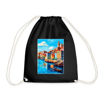 Porto Portugal Vintage Reiseplakat Souvenir WPA - Turnbeutel - Schwarz - Vorne