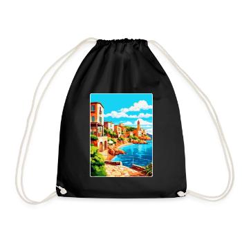 Costa Brava Spanien Vintage Reiseplakat Souvenir - Turnbeutel - Schwarz - Vorne