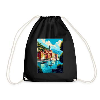 Portofino Italie Affiche de voyage vintage Souvenir WPA - Sac de sport léger - noir - Devant