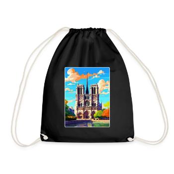 Notre Dame France Vintage Travel Poster Souvenir - Drawstring Bag - black - Front