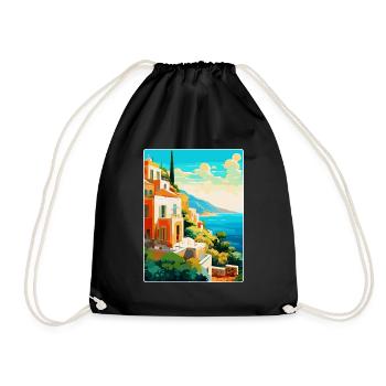 Capri Italy Vintage Travel Poster WPA Art Souvenir - Drawstring Bag - black - Front
