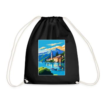 Lake Como Italy Vintage Travel Poster Souvenir WPA - Drawstring Bag - black - Front