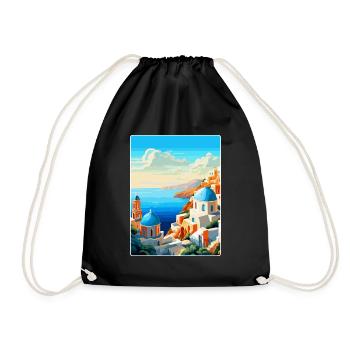 Santorin Grèce Affiche de voyage vintage souvenir - Sac de sport léger - noir - Devant