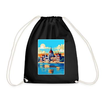 Budapest Ungarn Vintage Reiseplakat Souvenir - Turnbeutel - Schwarz - Vorne