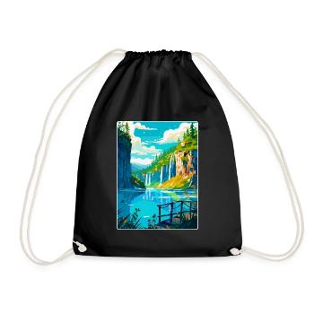 Plitvice Kroatien Vintage Reiseplakat Souvenir - Turnbeutel - Schwarz - Vorne