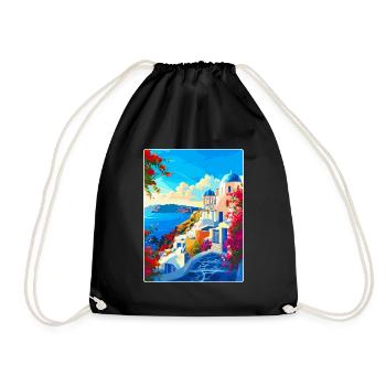 Santorin Grèce Affiche de voyage vintage souvenir - Sac de sport léger - noir - Devant