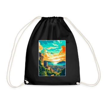 Athens Greece Vintage Travel Poster WPA Souvenir - Drawstring Bag - black - Front