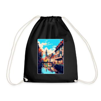 Strasbourg France Vintage Travel Poster Souvenir - Drawstring Bag - black - Front
