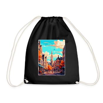 Brussels Belgium Vintage Travel Poster Souvenir - Drawstring Bag - black - Front