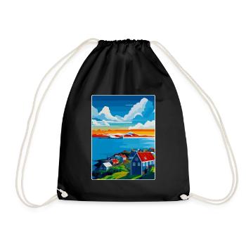 Reykjavik Iceland Vintage Travel Poster Souvenir - Drawstring Bag - black - Front