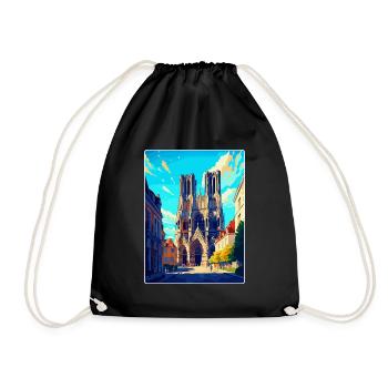 Reims France Vintage Travel Poster WPA Souvenir - Drawstring Bag - black - Front