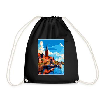 Halmstad Sweden Vintage Travel Poster Souvenir WPA - Drawstring Bag - black - Front