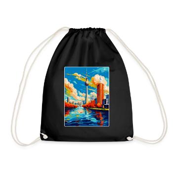 Dusseldorf Germany Vintage Travel Poster Souvenir - Drawstring Bag - black - Front