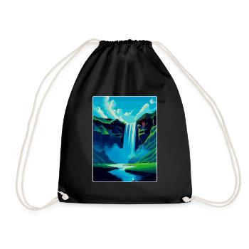 Skogafoss Iceland Vintage Travel Poster Souvenir - Drawstring Bag - black - Front