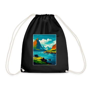 Lofoten Norway Vintage Travel Poster Souvenir WPA - Drawstring Bag - black - Front