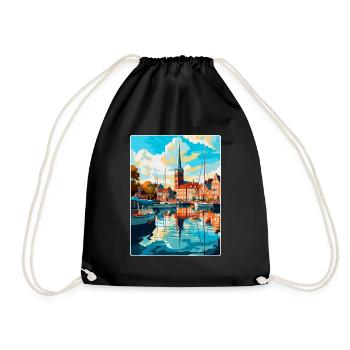 Flensburg Germany Vintage Travel Poster Souvenir - Drawstring Bag - black - Front
