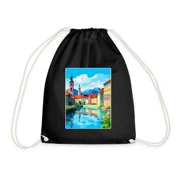 Ljubljana Slovenia Vintage Travel Poster Souvenir - Drawstring Bag - black - Front