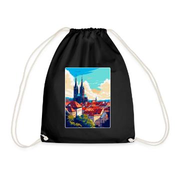Brno Czech Republic Vintage Travel Poster Souvenir - Drawstring Bag - black - Front