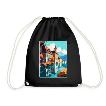Annecy France Vintage Travel Poster WPA Souvenir - Drawstring Bag - black - Front