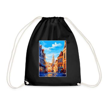 Brussels Belgium Vintage Travel Poster Souvenir - Drawstring Bag - black - Front