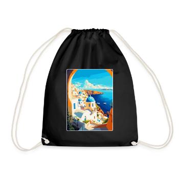Santorin Grèce Affiche de voyage vintage souvenir - Sac de sport léger - noir - Devant