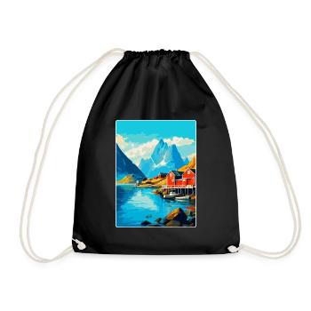 Lofoten Islands Norway Vintage Travel Poster WPA - Drawstring Bag - black - Front