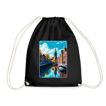 Delft Netherlands Vintage Travel Poster Souvenir - Drawstring Bag - black - Front