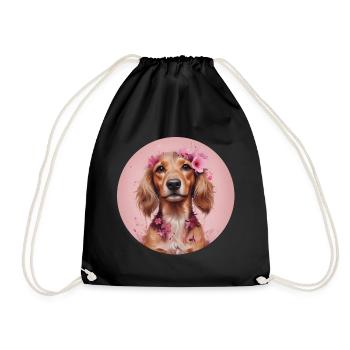 Pink Dachshund - Drawstring Bag - black - Front