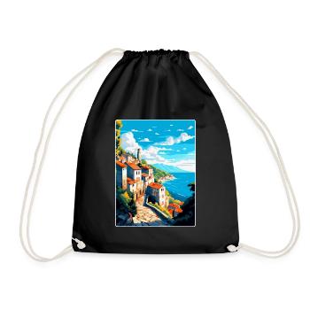 Ston Kroatien Vintage Reiseposter WPA Souvenir - Turnbeutel - Schwarz - Vorne