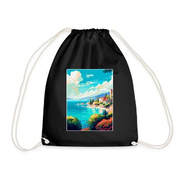 Vis Island Croatia Vintage Travel Poster Souvenir - Drawstring Bag - black - Front