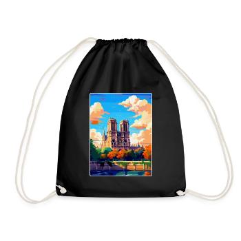 Notre Dame France Vintage Travel Poster Souvenir - Drawstring Bag - black - Front