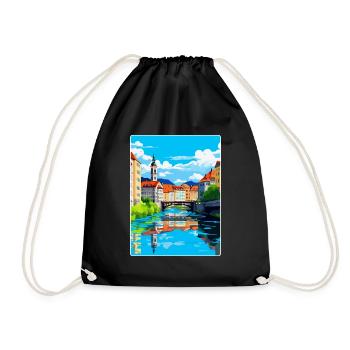 Ljubljana Slovenia Vintage Travel Poster Souvenir - Drawstring Bag - black - Front