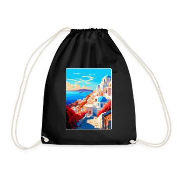 Santorin Grèce Affiche de voyage vintage souvenir - Sac de sport léger - noir - Devant