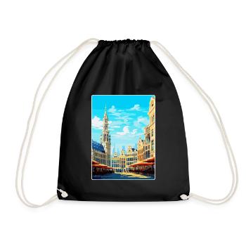 Brussels Belgium Vintage Travel Poster Souvenir - Drawstring Bag - black - Front