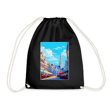 Brussels Belgium Vintage Travel Poster Souvenir - Drawstring Bag - black - Front