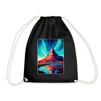 Kirkjufell Iceland Vintage Travel Poster Souvenir - Drawstring Bag - black - Front