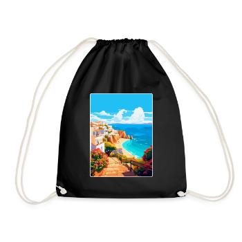 Albufeira Portugal Vintage Travel Poster Souvenir - Drawstring Bag - black - Front