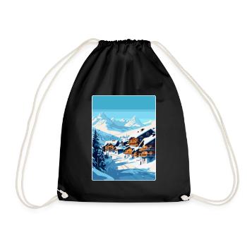 Val Thorens France Vintage Travel Poster Souvenir - Drawstring Bag - black - Front