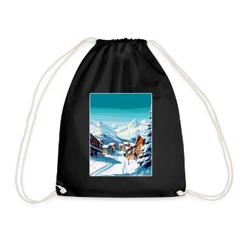Val Thorens France Vintage Travel Poster Souvenir - Drawstring Bag - black - Front
