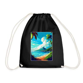 Martinique Caribbean Vintage Travel Poster WPA Art - Drawstring Bag - black - Front