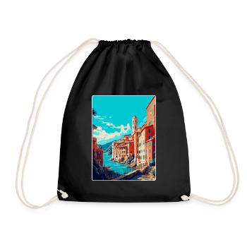 Genoa Italy Vintage Travel Poster WPA Art Souvenir - Drawstring Bag - black - Front