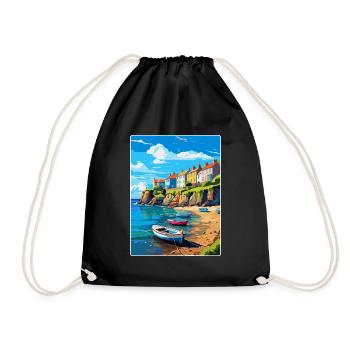 New Quay Wales Uk Vintage Travel Poster Souvenir - Drawstring Bag - black - Front
