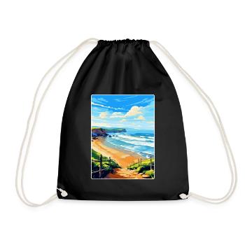 Perranporth Beach Angleterre Royaume-Uni Voyage Affiche WPA Art - Sac de sport léger - noir - Devant