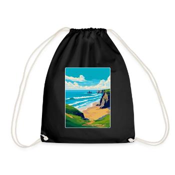 Bedruthan Steps Cornwall England Uk Travel Poster - Drawstring Bag - black - Front