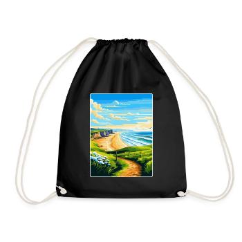 Rhossili Bay Swansea Travel Poster Souvenir WPA - Drawstring Bag - black - Front
