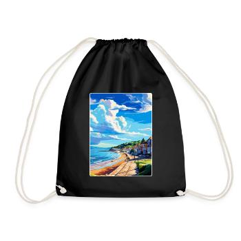 Lyme Regis England Uk Travel Poster Souvenir WPA - Drawstring Bag - black - Front