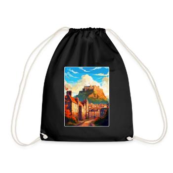 Edinburgh Scotland Uk Travel Poster Souvenir WPA - Drawstring Bag - black - Front