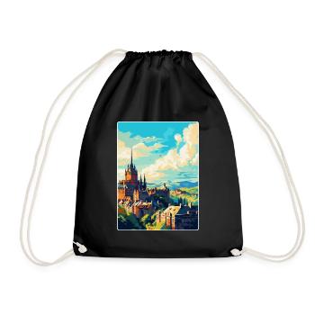 Edinburgh Scotland Uk Travel Poster Souvenir WPA - Drawstring Bag - black - Front